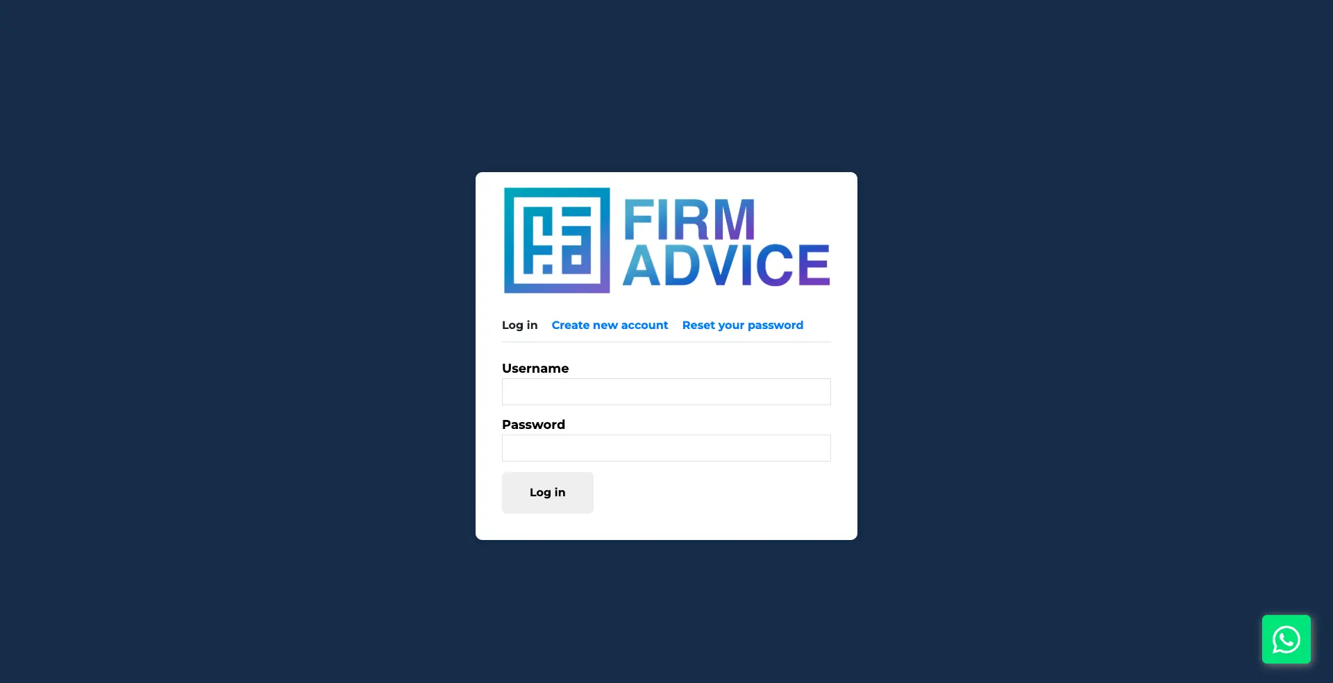 FirmAdvice Login screen